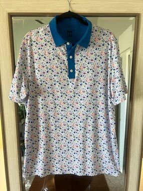 NVR LND Neverland Country Club confetti gamer  90’s printed Golf Polo size Large